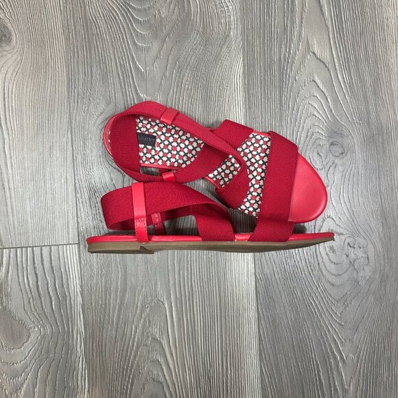 Lands’ End Red Strappy Stretch Flat Sandals Comfortable Summer Vacation Size 7B - Picture 5 of 5